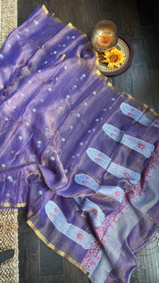 Metallic Tissue Muslin Silk Jamdaani - Purple