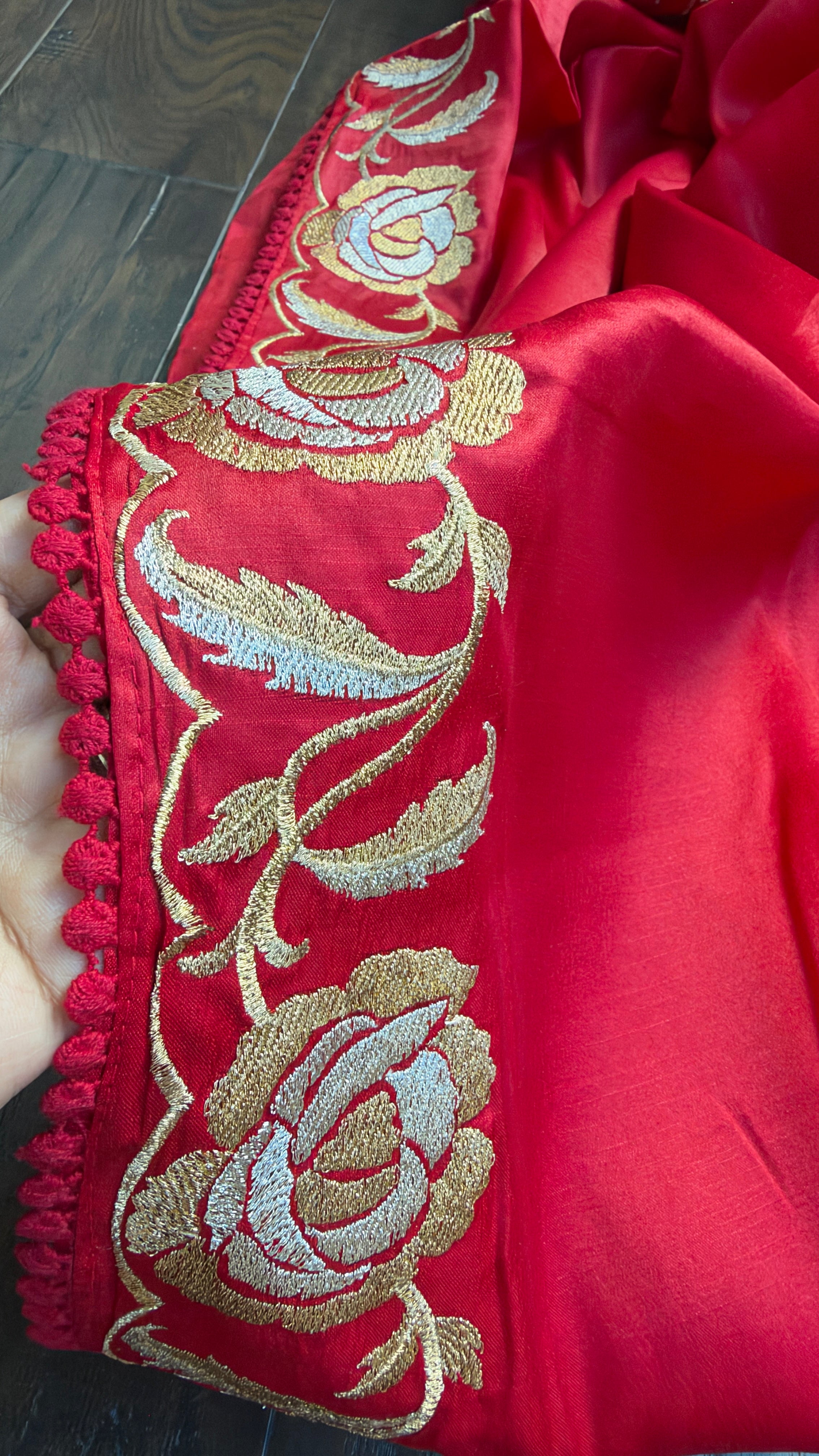 Soft Silk Embroidered - Red