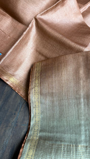 Handwoven Tussar Silk - Light Copper Brown Golden Zari