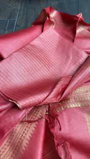 Handwoven Tussar Silk - Red Golden Zari