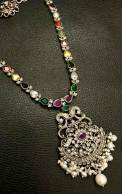 Silver 925 Necklace- Navaratna