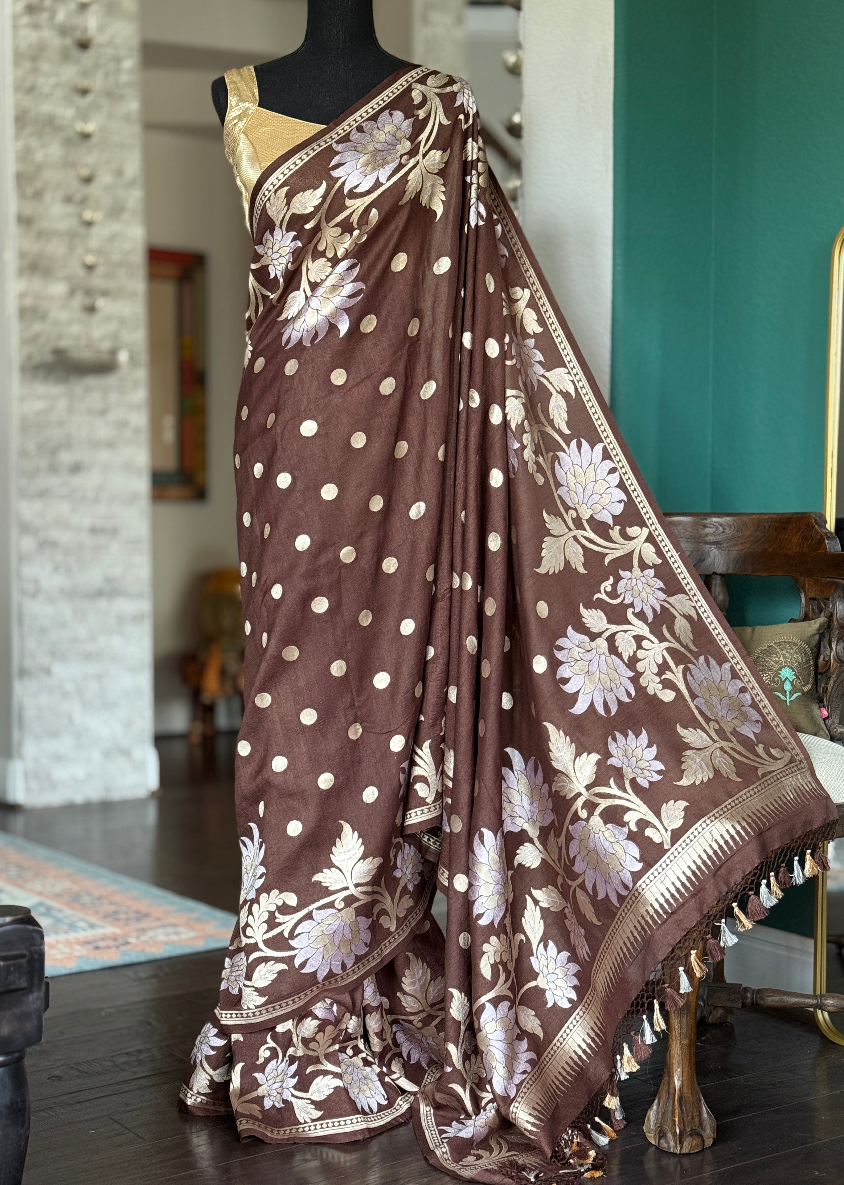 Tussar Georgette Banarasi - Chocolate Brown