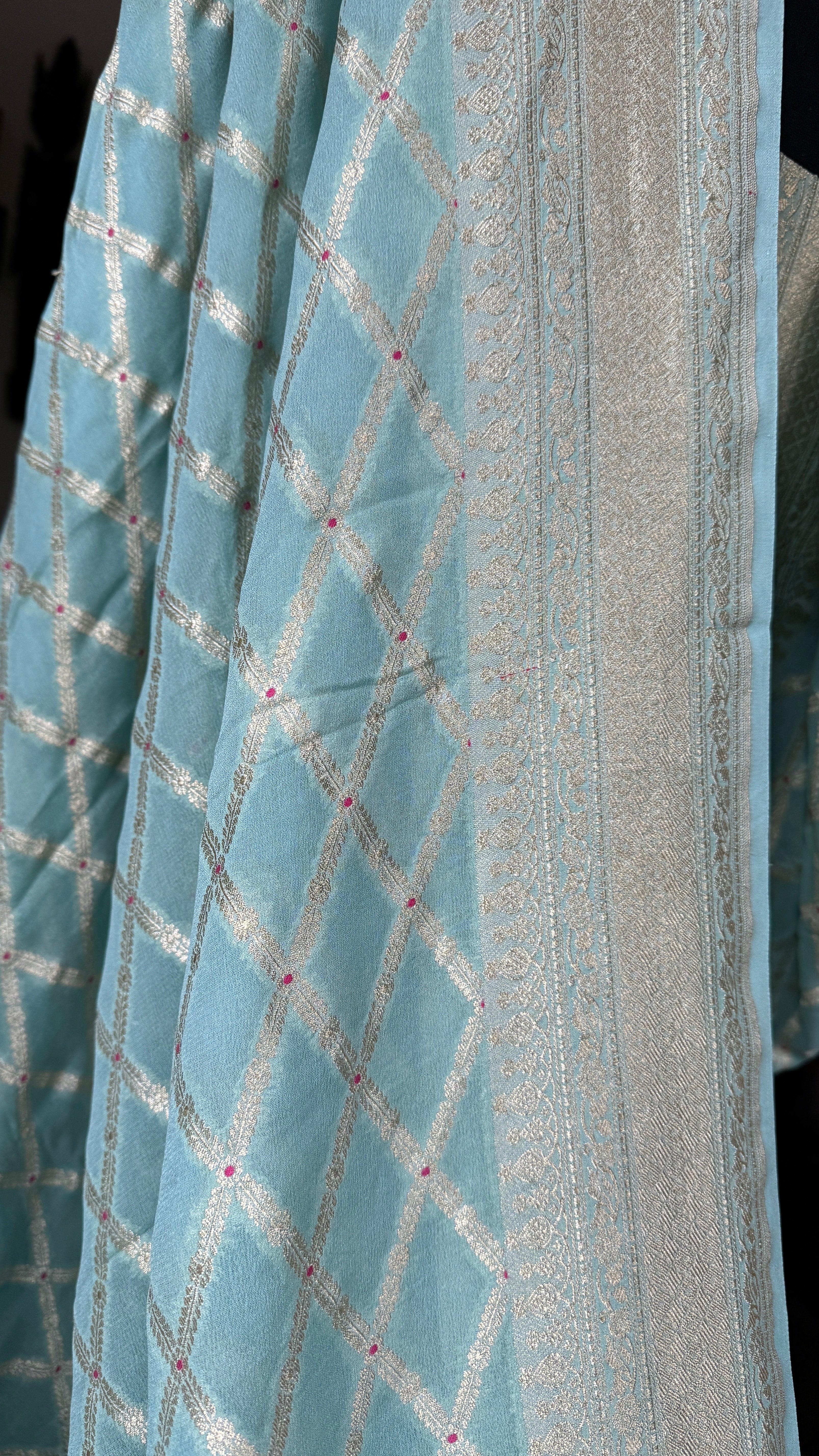 Khaddi Georgette Banarasi - Light Blue