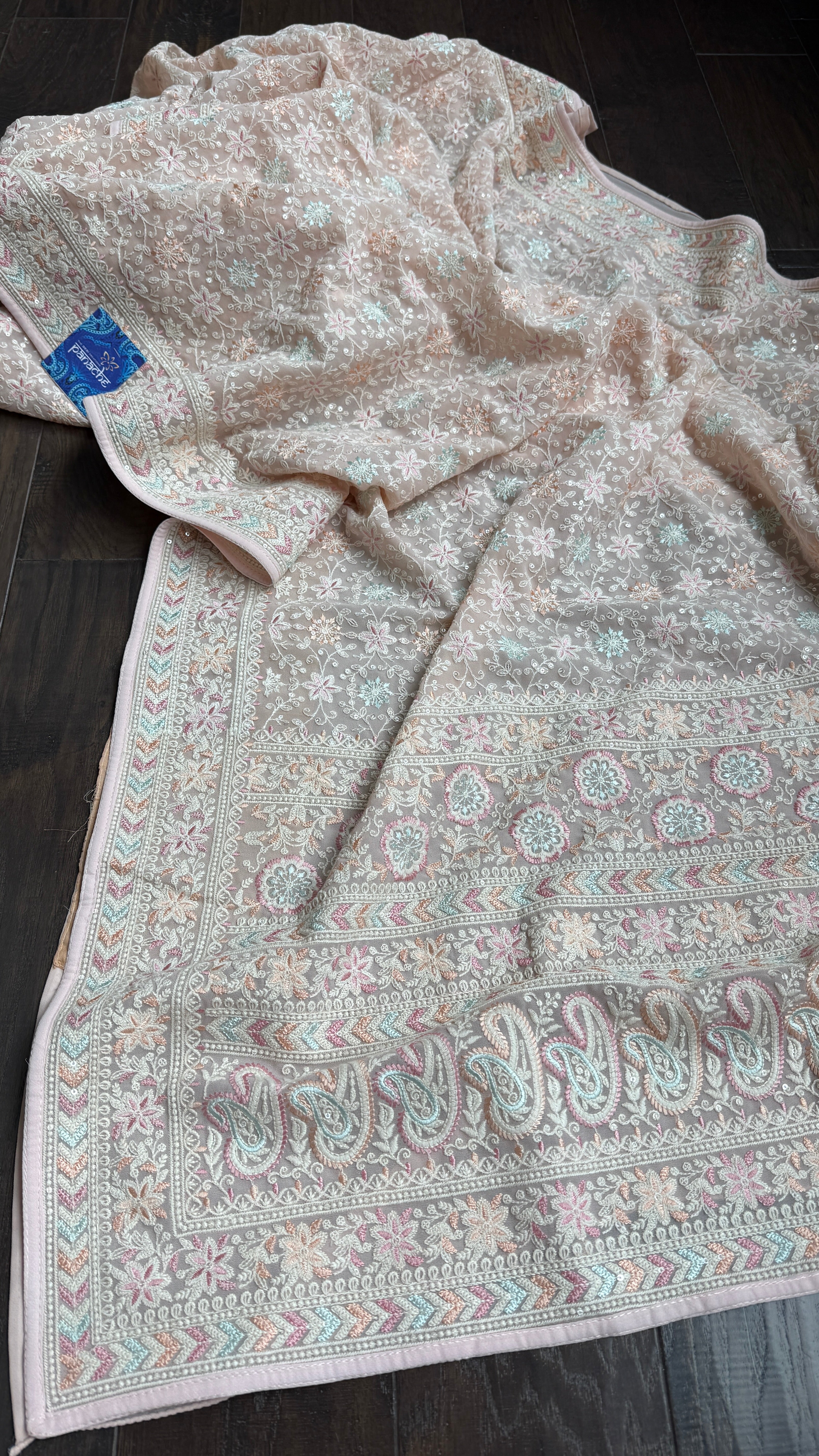Designer Georgette Embroidered - Light Baby Pink