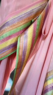 Khaddi Georgette Banarasi - Pink Multi color Hand Brushed