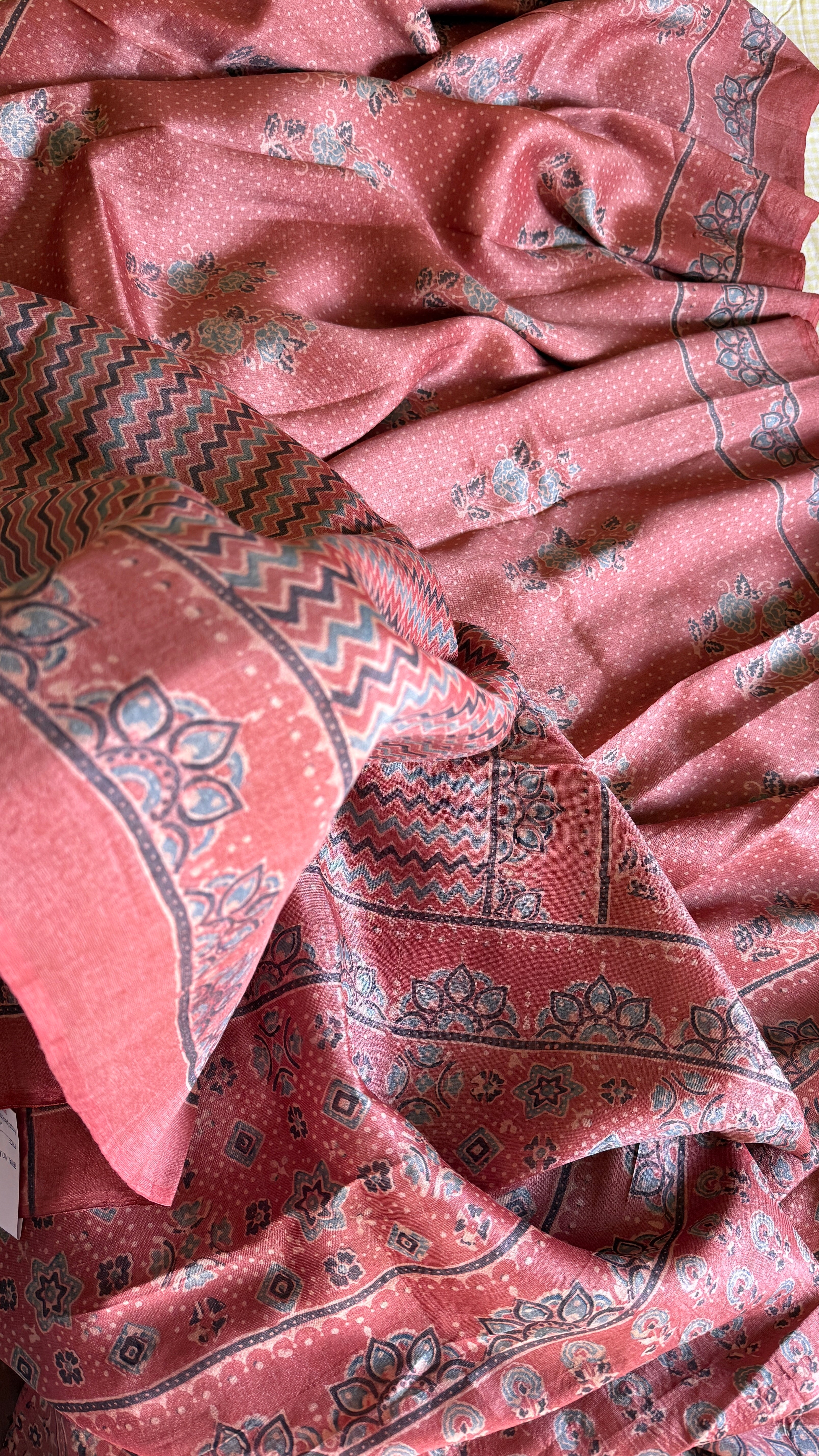 Pure Tussar Silk Ajrakh - Maroon