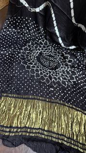 Modal Silk Makdi Bandhej - Black Shibori