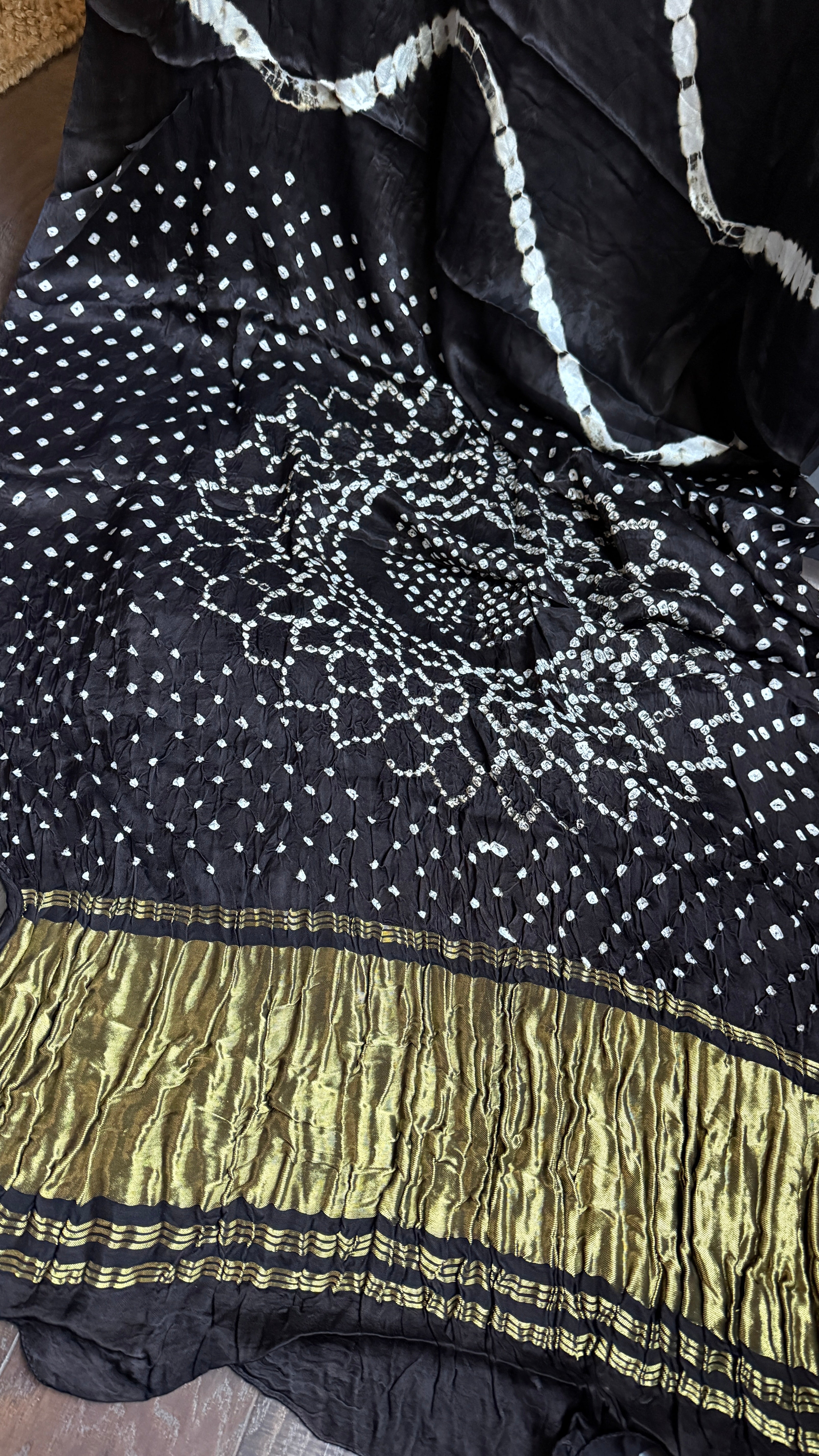Modal Silk Makdi Bandhej - Black Shibori