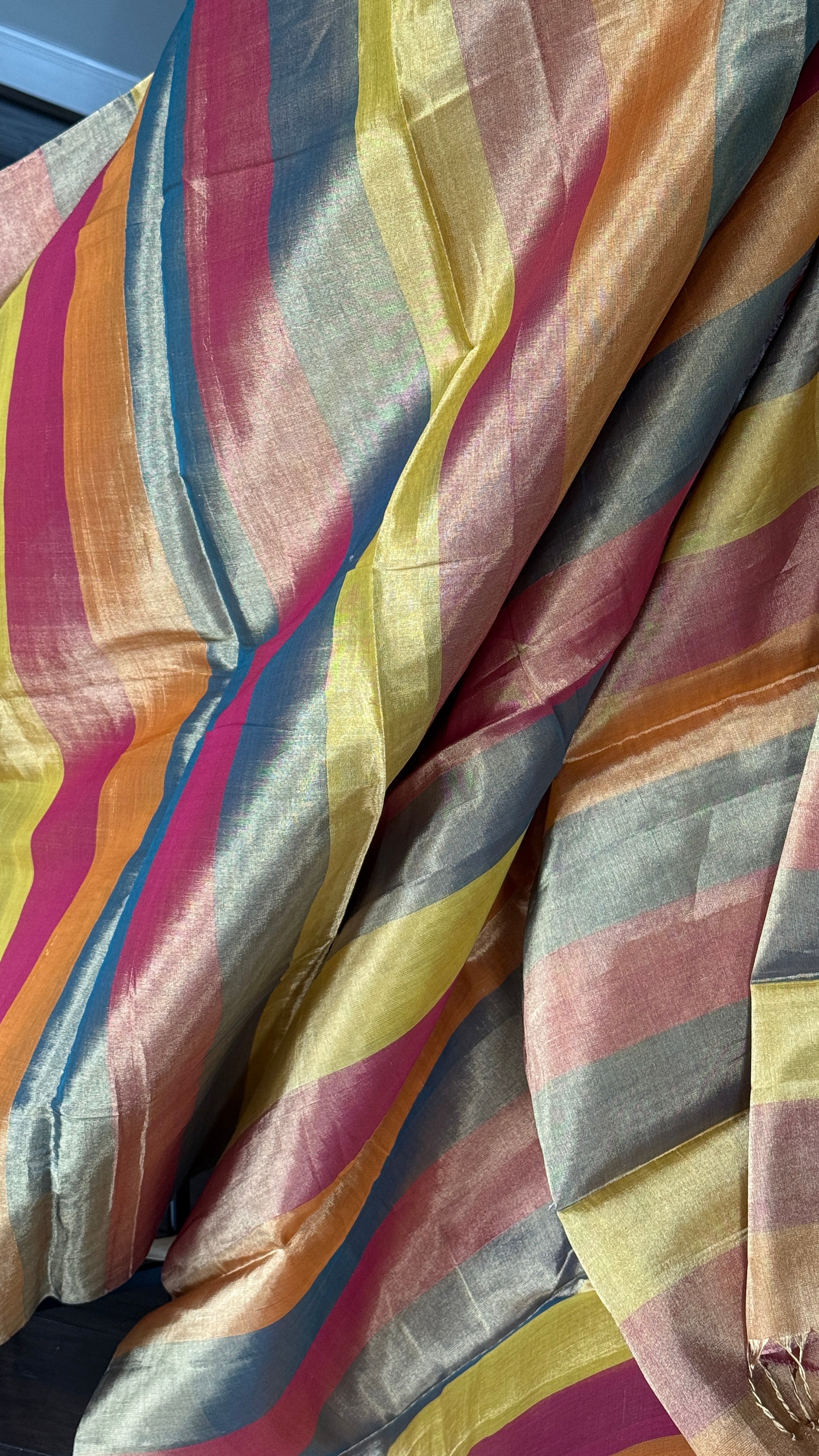 Chanderi Tissue Silk - Multi Color woven Rangkat