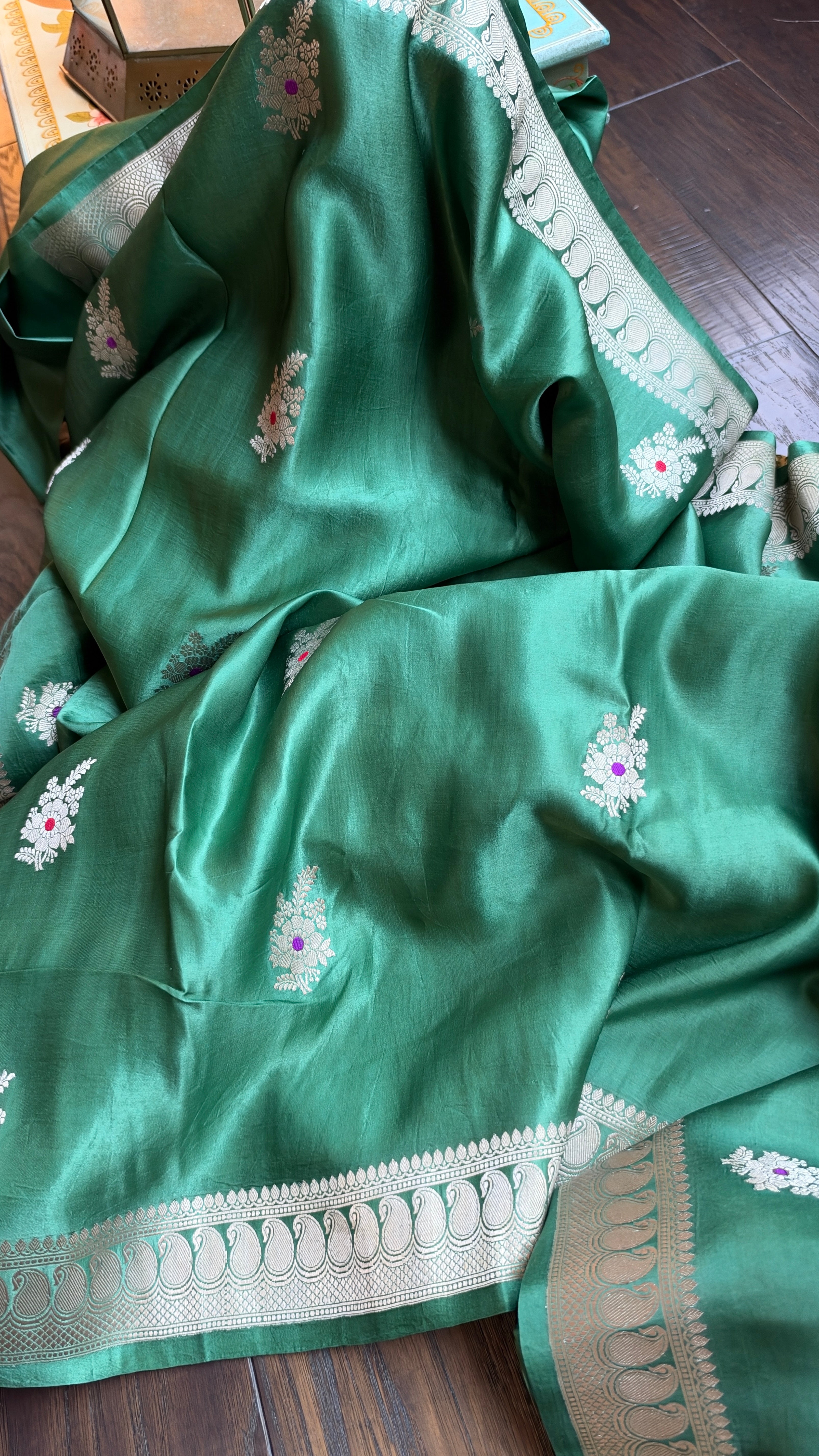 Pure Silk Mashru Banarasi- Sage Green