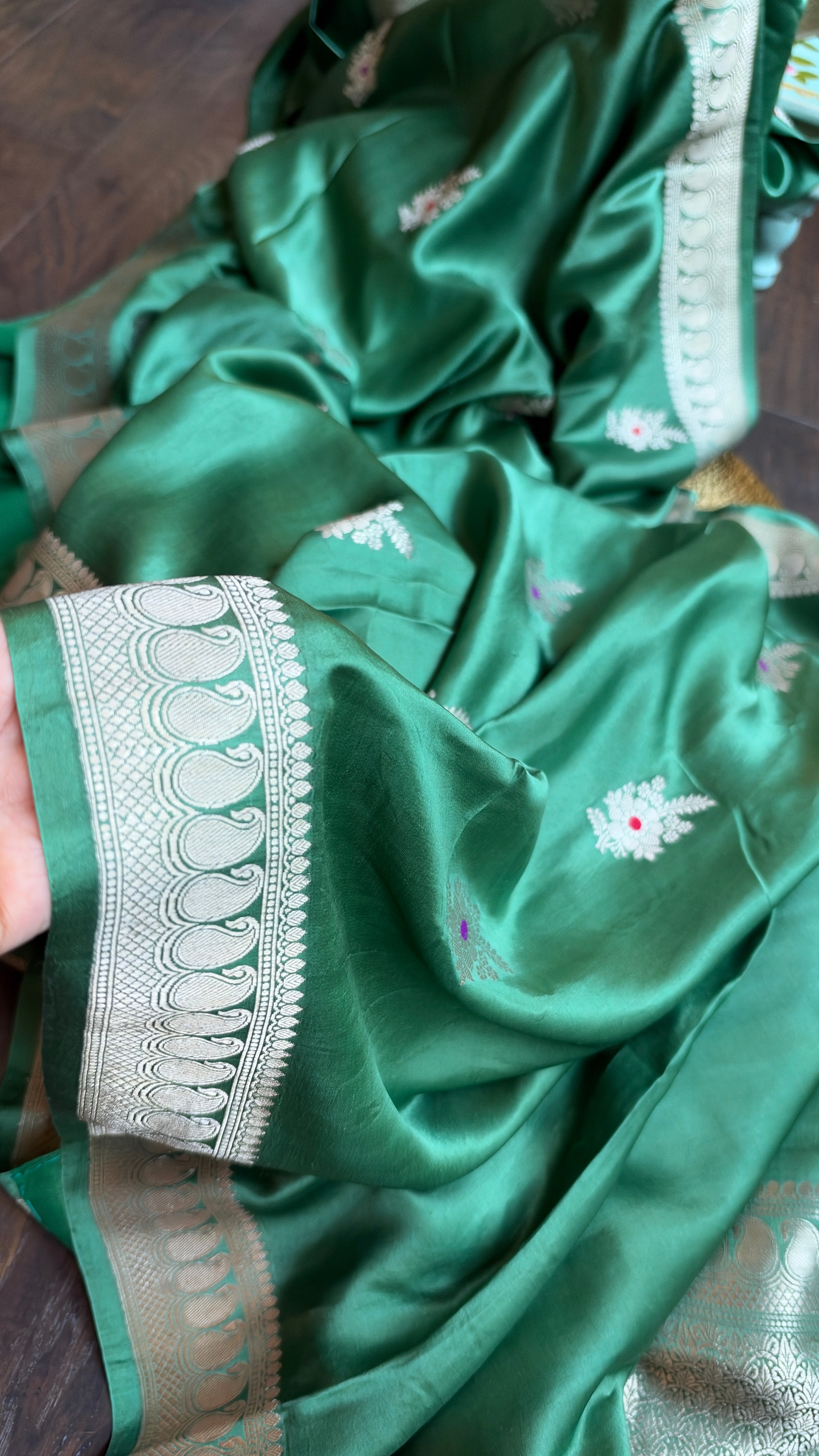 Pure Silk Mashru Banarasi- Sage Green