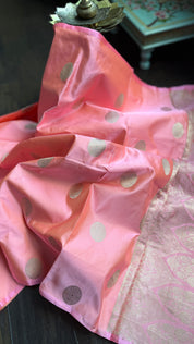 Pure Silk Mashru Banarasi- Baby Pink Dual Shaded