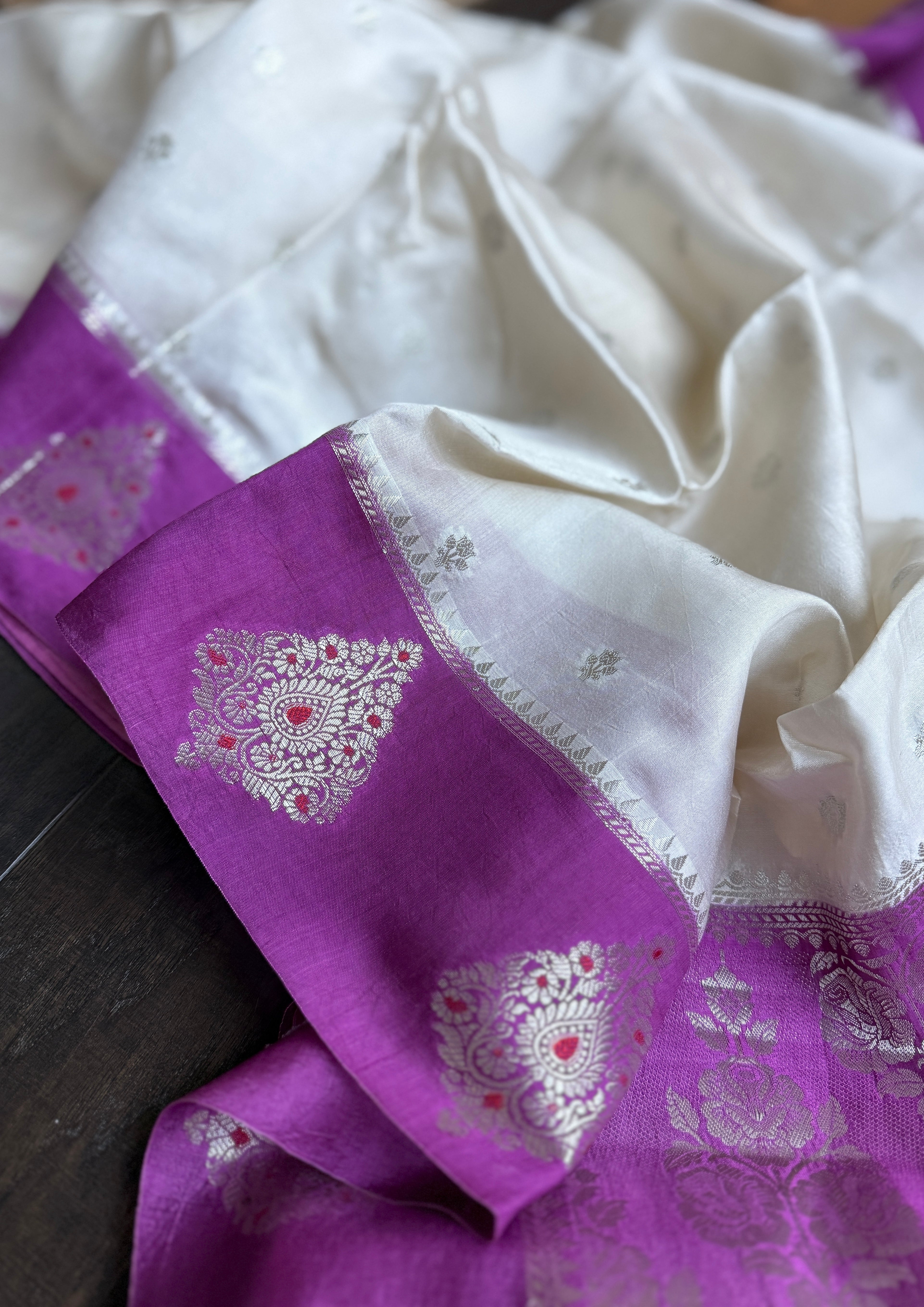 Chiniya Silk Banarasi - Off White Purple Woven
