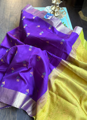 Pure Silk Kanjivaram - Purple Lime Green Yellow