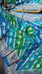 Khaddi Georgette Banarasi - Firozi Blue Green Multi color Rangkat