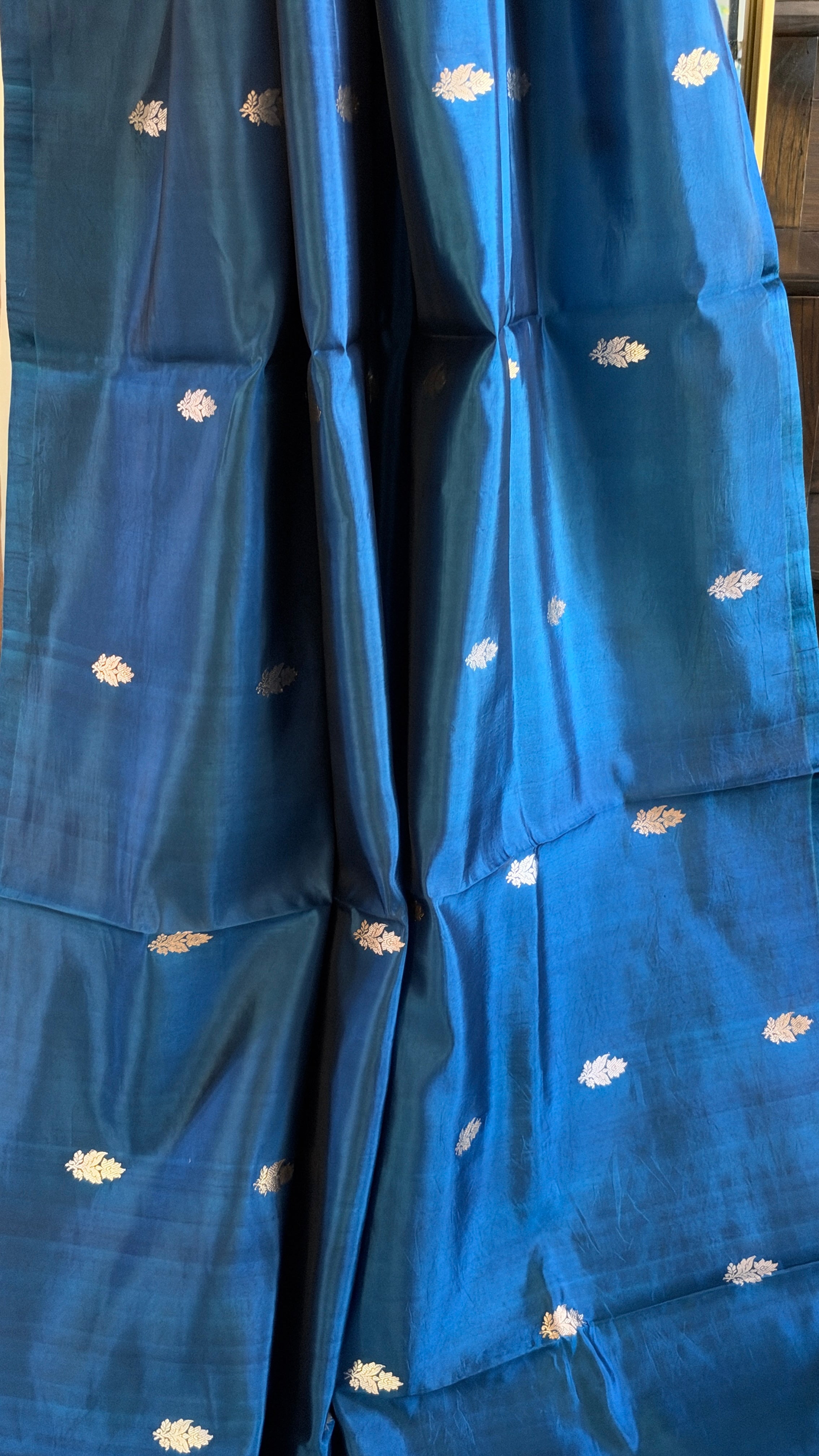 Pure Silk Banarasi Khadhua - Metallic Blue