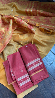 Linen Cotton Jamdaani - Yellow Red Woven