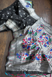 Cotton Silk Paithani - Black Silver Woven