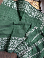 Khadi Cotton Jamdaani Soft - Green White Textured Woven