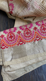 Designer Crepe Silk - Tan Embroidered