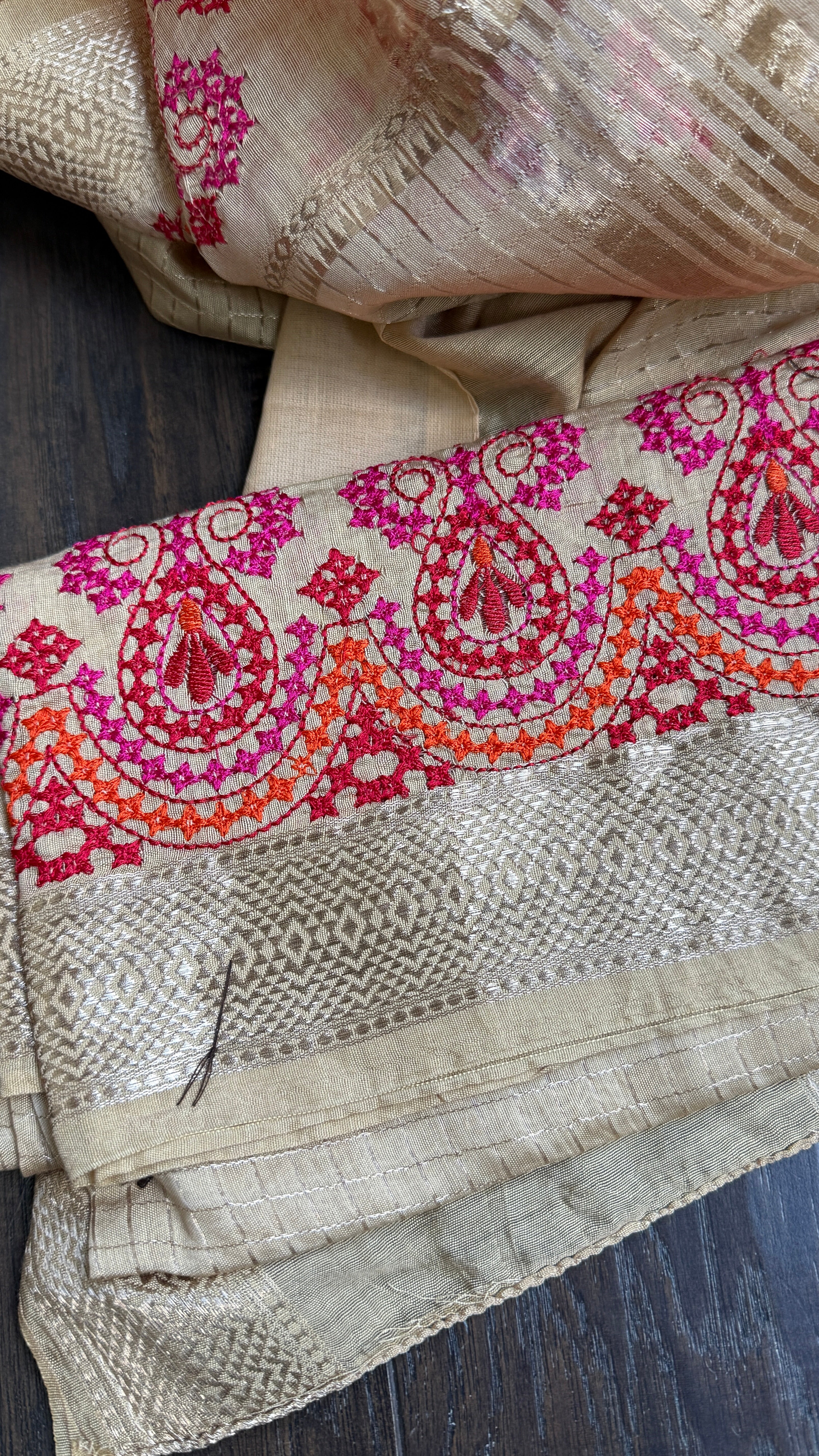 Designer Crepe Silk - Tan Embroidered