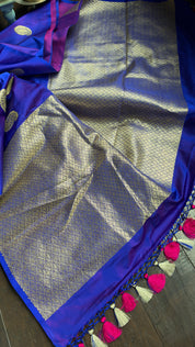 Pure Silk Mashru Borderless Banarasi- Blue Purple Dual Tone