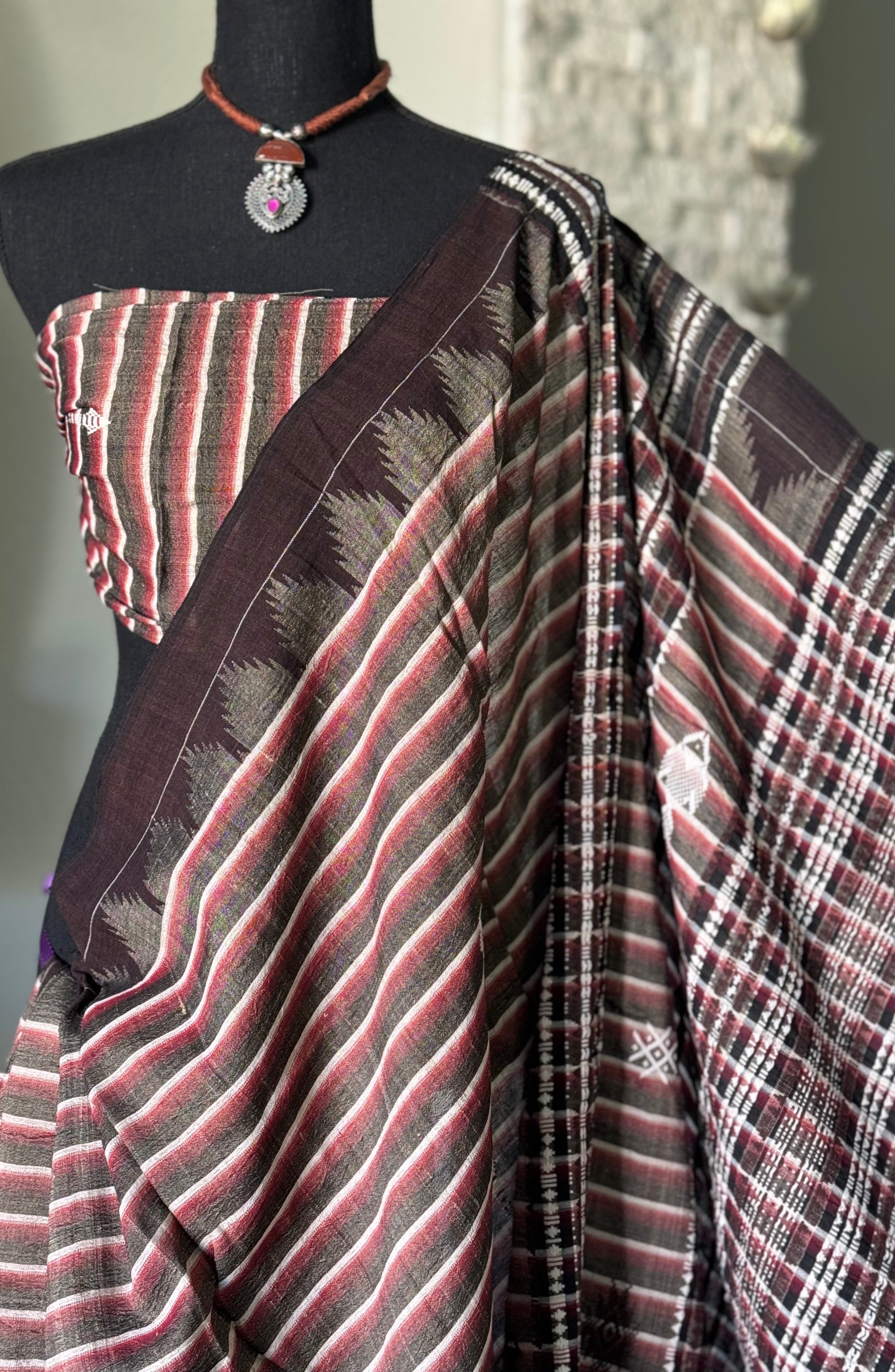Pure Tussar Kotpad ikat  - Chocolate Brown