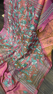 Bangalore Batik Kantha Silk -  Orange Pink Dual Tone