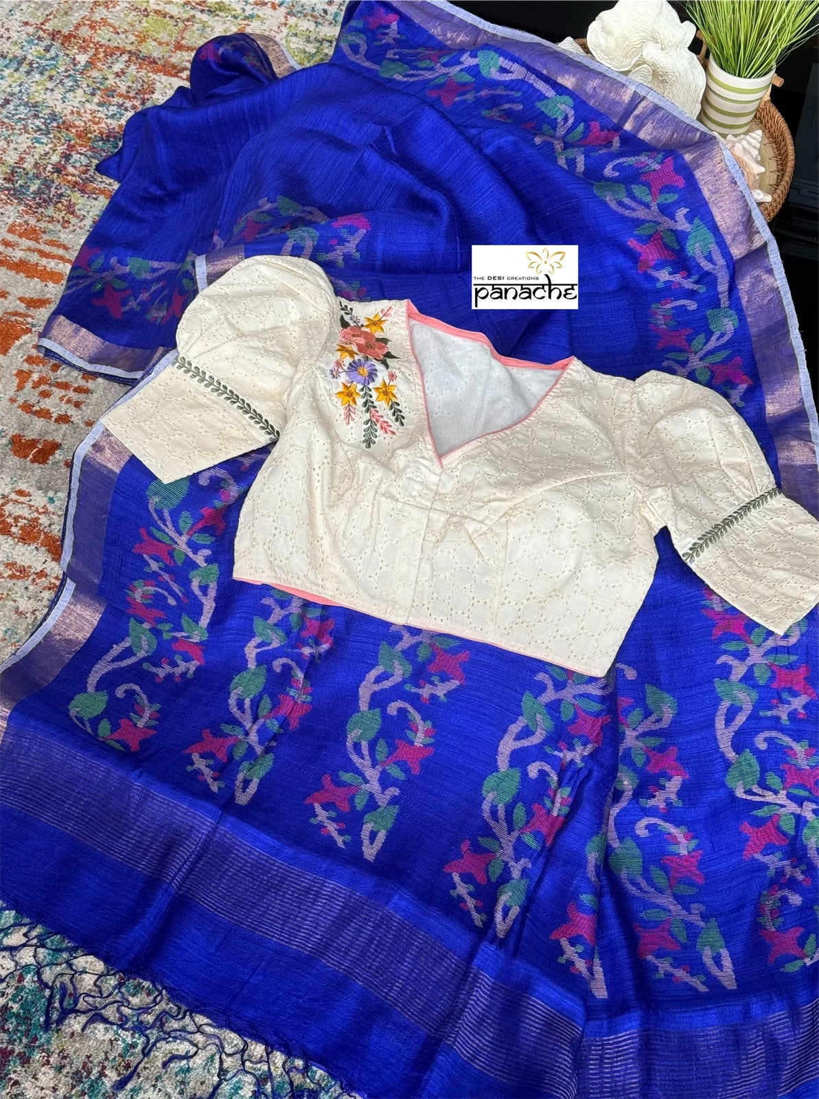 Pure Matka Silk Jamdaani - Royal Blue