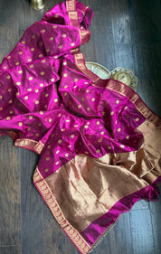 Pure Chanderi Pattu Silk - Magenta Pink Paisley Woven