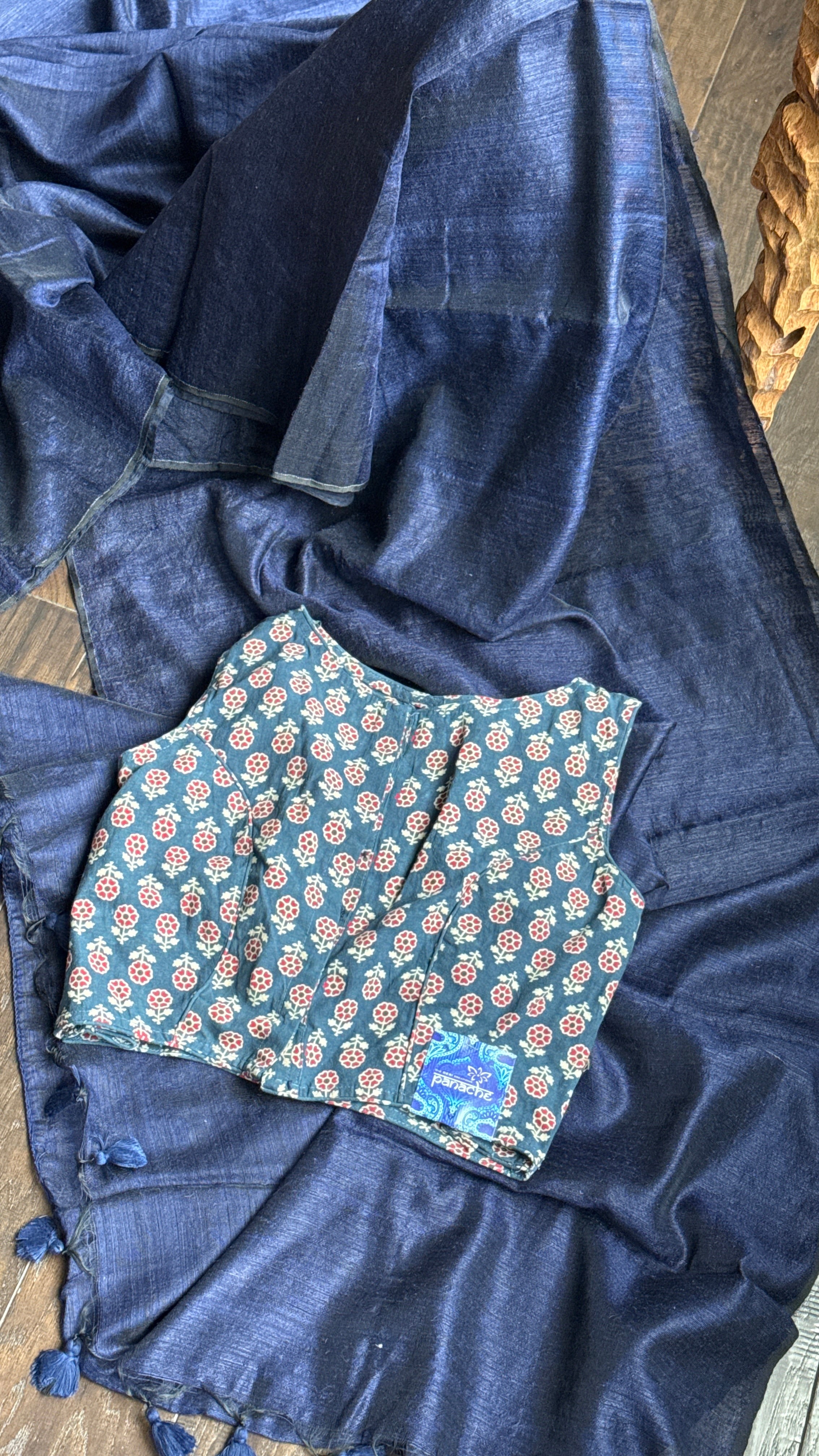 Designer Cotton Blouse - Indigo Red
