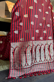 Pure Silk Mashru Banarasi- Red Black striped