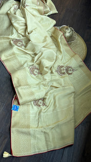 Designer Muga Banarasi - Light greenish Yellow Gold