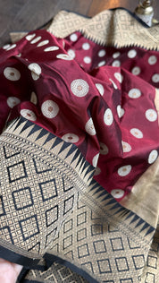 Pure Silk Katan Banarasi - Wine Maroon Black