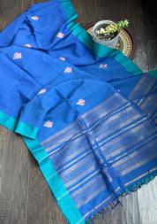 Pure Khadi Cotton Handloom - Royal Blue Firozi Woven