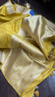 Pure Katan Silk Kadhua Banarasi - Lemon Ochre Yellow