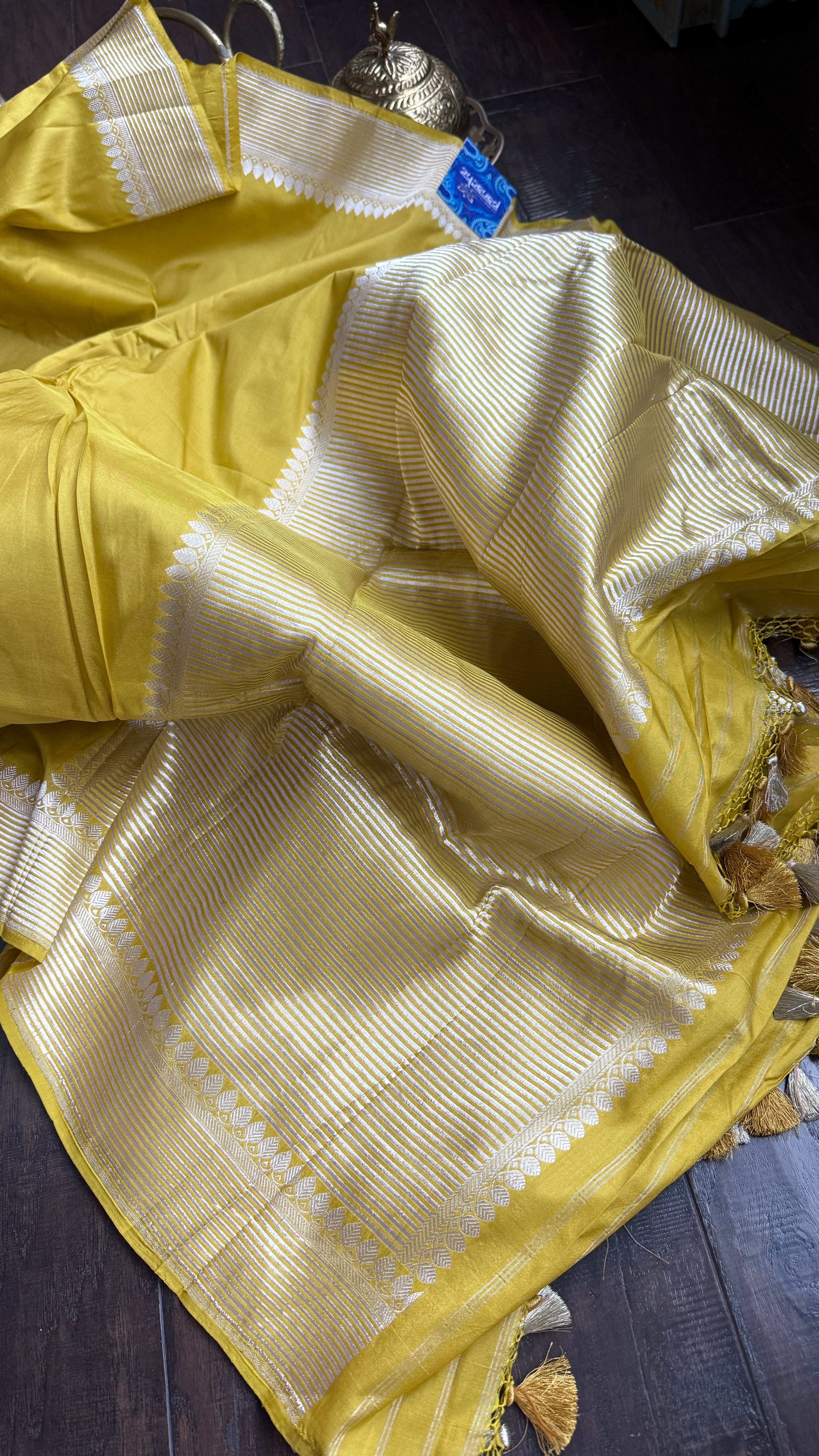 Pure Katan Silk Kadhua Banarasi - Lemon Ochre Yellow