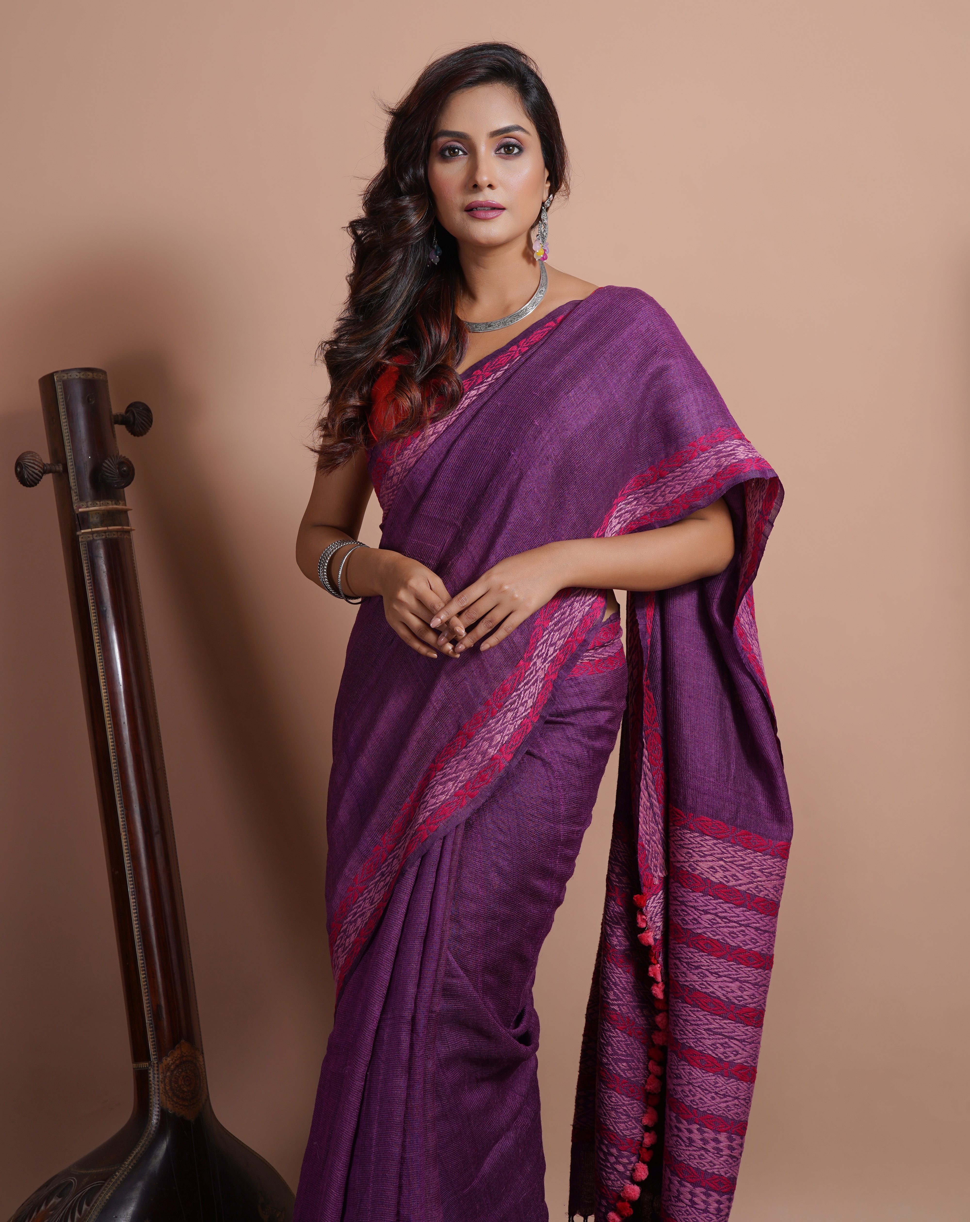 Pure Matka Silk embroidered -Purple Woven