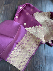 Organza Silk Banarsi - Wine Purple Kadwa