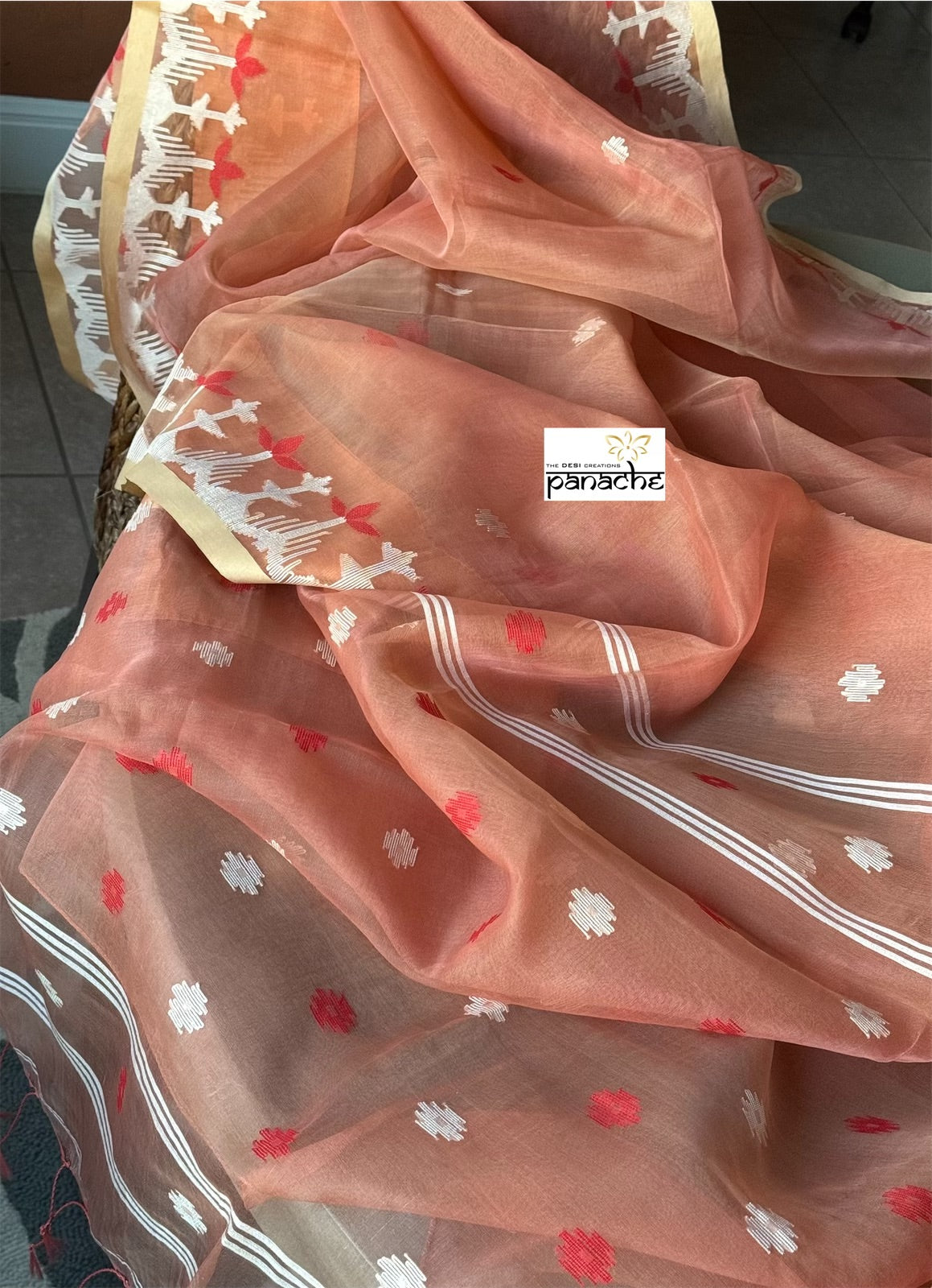 Muslin Jamdaani - Dusty Peach Golden Zari