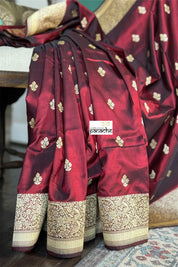 Pure Silk Katan Banarasi- Maroon Kadhua