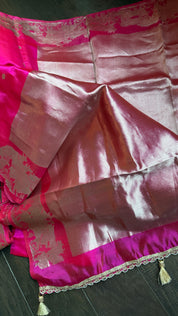 Pure Chanderi Pattu Silk - Rani Pink Nandi Eknaliya