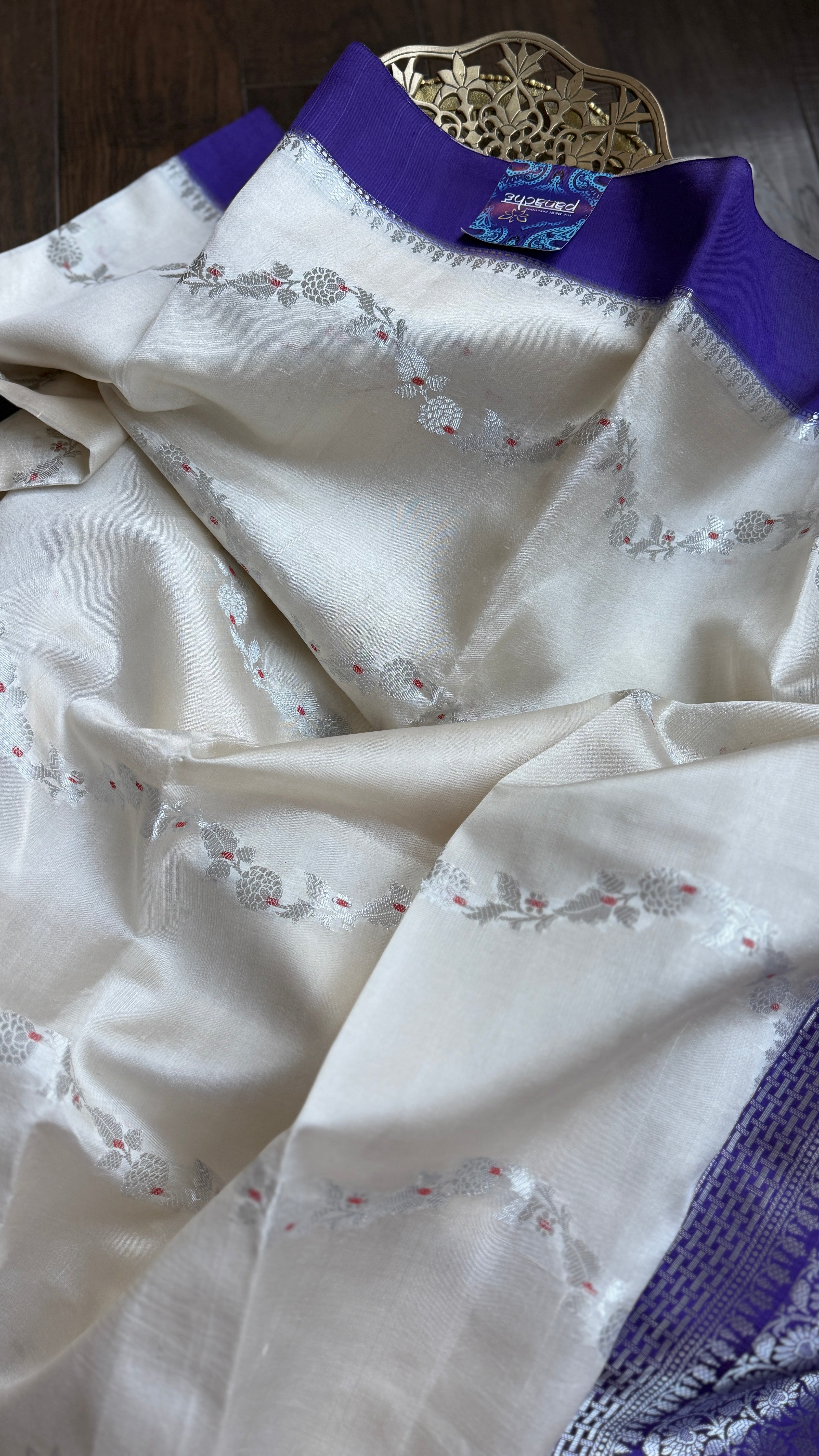 Chiniya Silk Leheriya Banarasi - Off White Purple Woven
