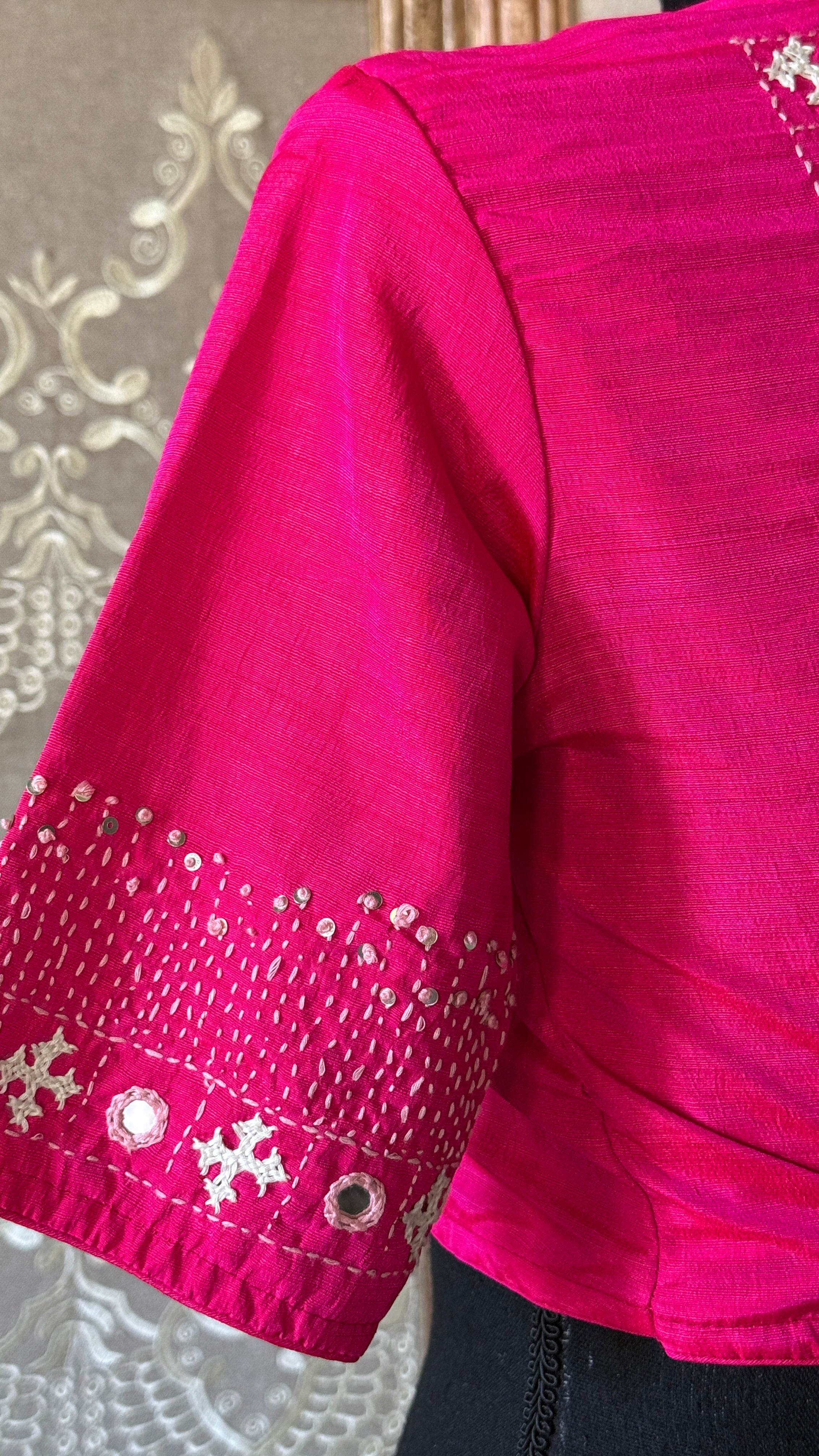 Designer Blouse - Pink Gujarati Stitch