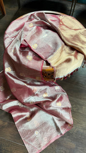 Tissue Organza Silk Banarasi - Light Wine Maroon Golden