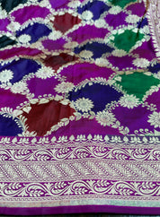 Pure Silk Banarasi - Purple Magenta Maroon Green