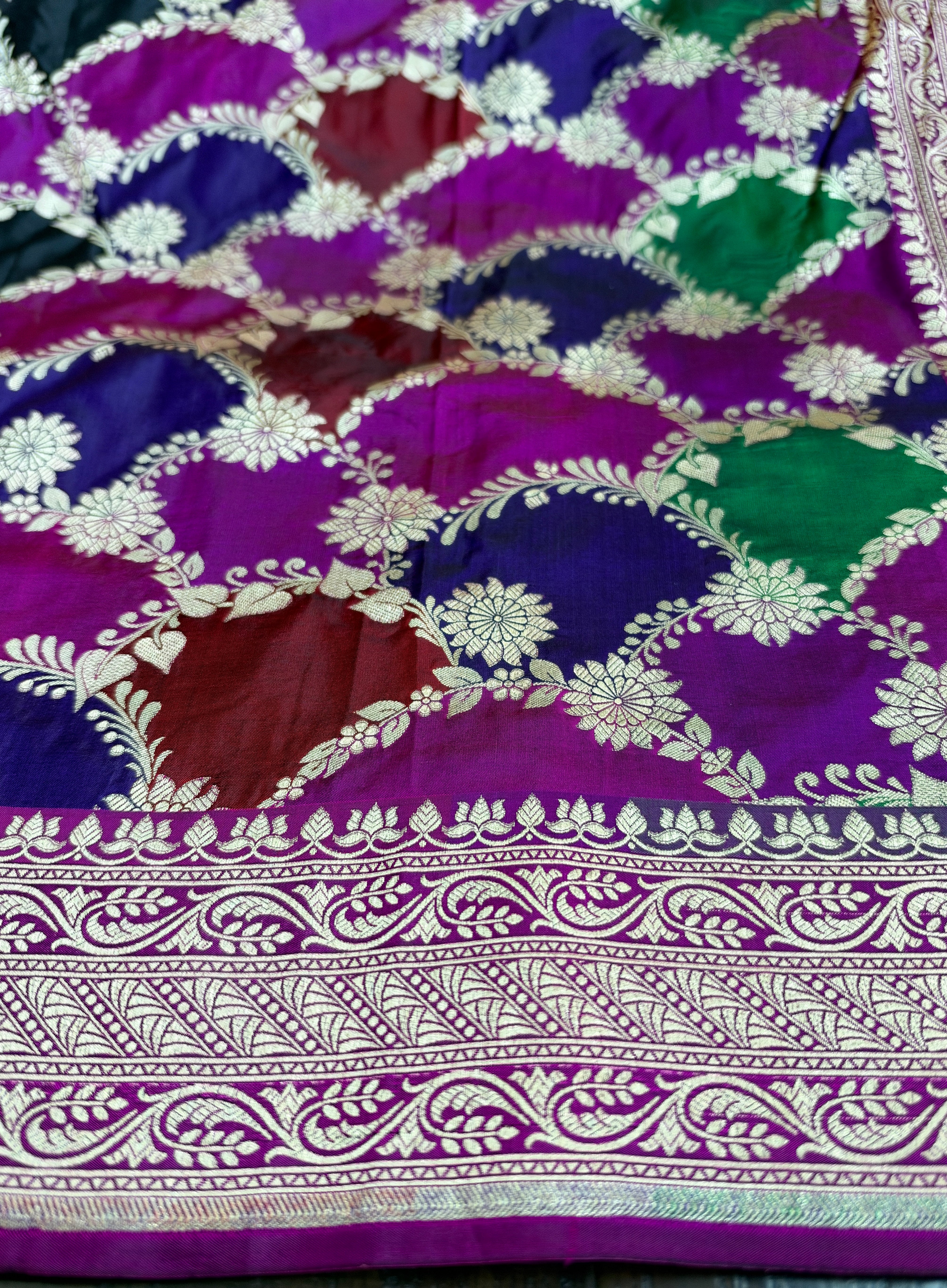 Pure Silk Banarasi - Purple Magenta Maroon Green