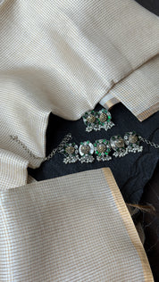 Pure Tussar Silk - Beige Golden Zari Checks