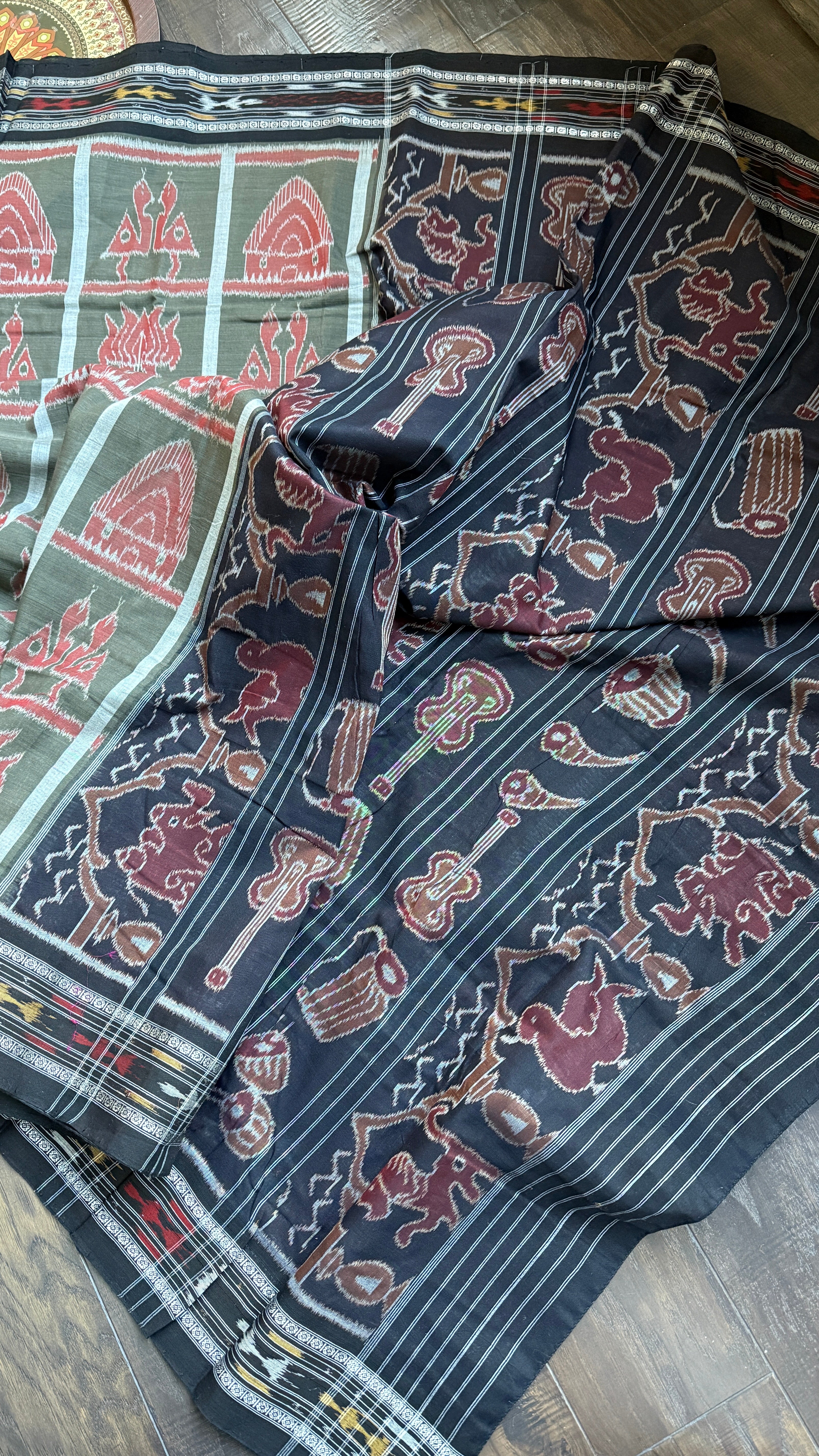 Pure Sambalpuri Cotton - Moss Green Grey NabaKothi
