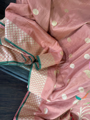 Khaddi Tussar Banarasi -  Gajri Pink Green Paithani